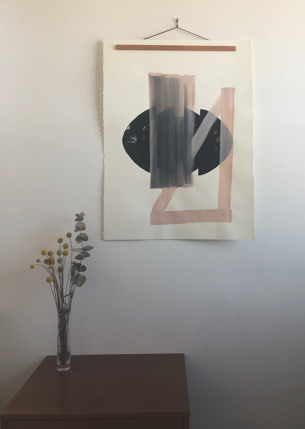 Original Block Print /.  "Black with Pink Swiped Overlay"