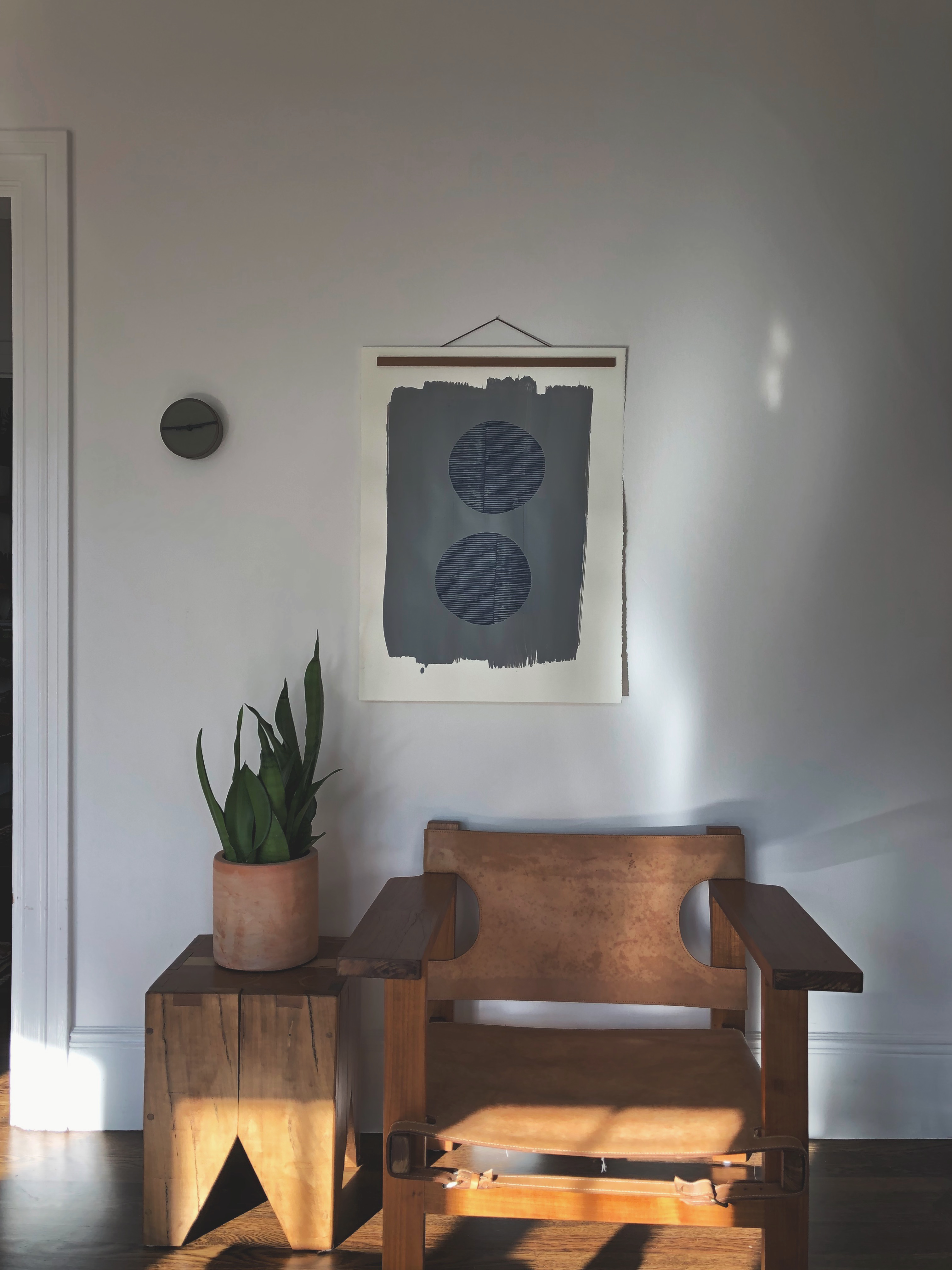 Original Block Print /.  "Two Navy Open Circles Over Silver"