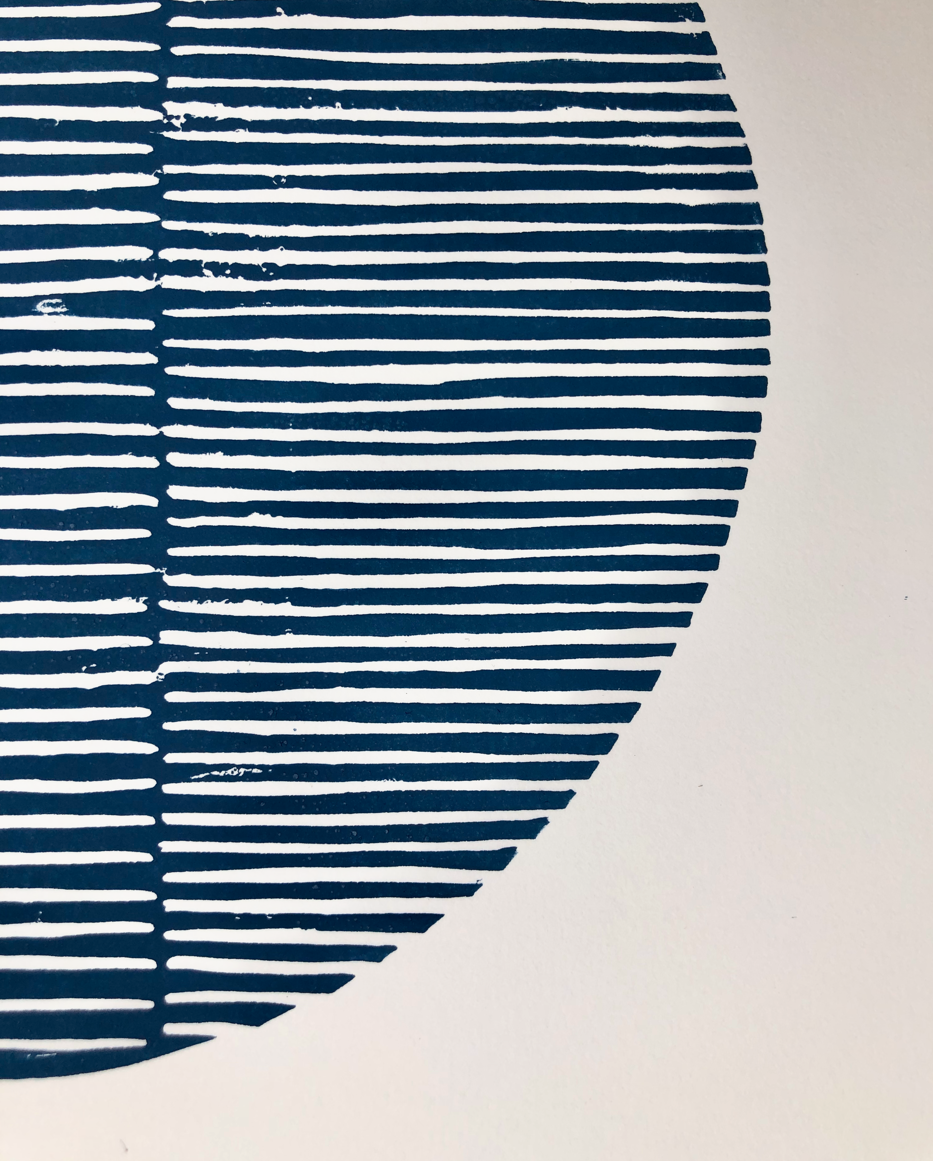 Original Block Print /.  "Two Open Circles Marine and Navy Blue"